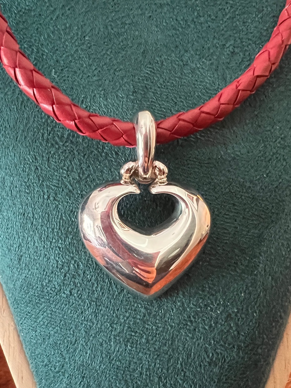 ESPO Sterling Silver Heart Pendant on Red Braided Cord Necklace with Bracelet